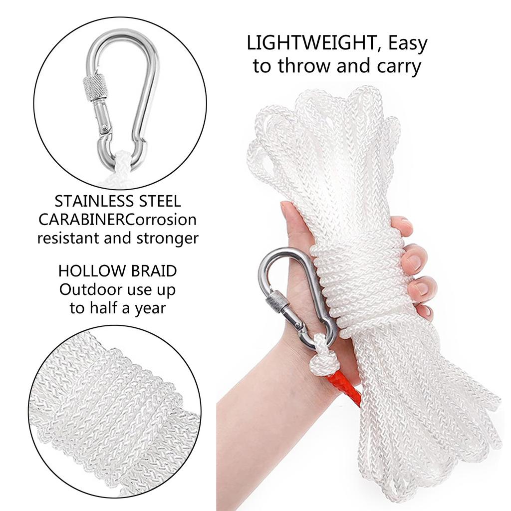 Braided Buoy Pool Life Preservers Ring Rope Boat Anchor Rope Hollow Polypropylene Rope Heaving Line with Spring Hook