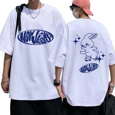 NewJeans Футболка с принтом кролика Модные милые футболки Kpop унисекс женские корейские с коротким рукавом негабаритные повседневные хлопковые футболки уличная одежда
