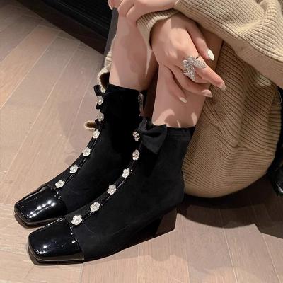 Распродажа женской обуви, женские ботильоны, модные женские туфли с бабочкой для офиса и карьеры, новые туфли с квадратным носком для женщин