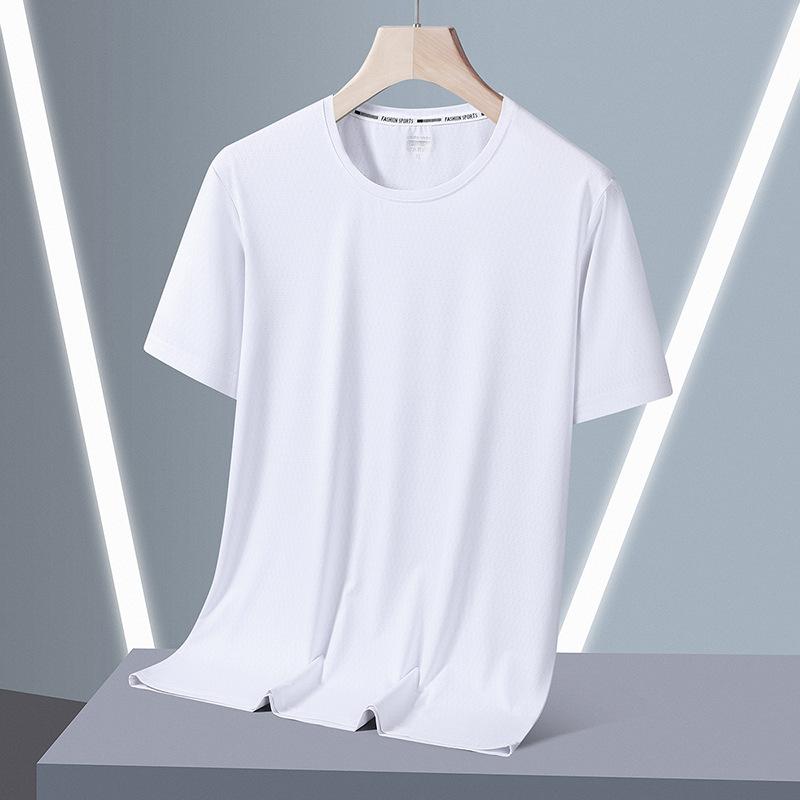 Футболка Ice Silk с короткими рукавами, однотонная, мужская, летняя, тонкая, с круглым вырезом, быстросохнущая, дышащая, свободная, с короткими рукавами, спортивная футболка