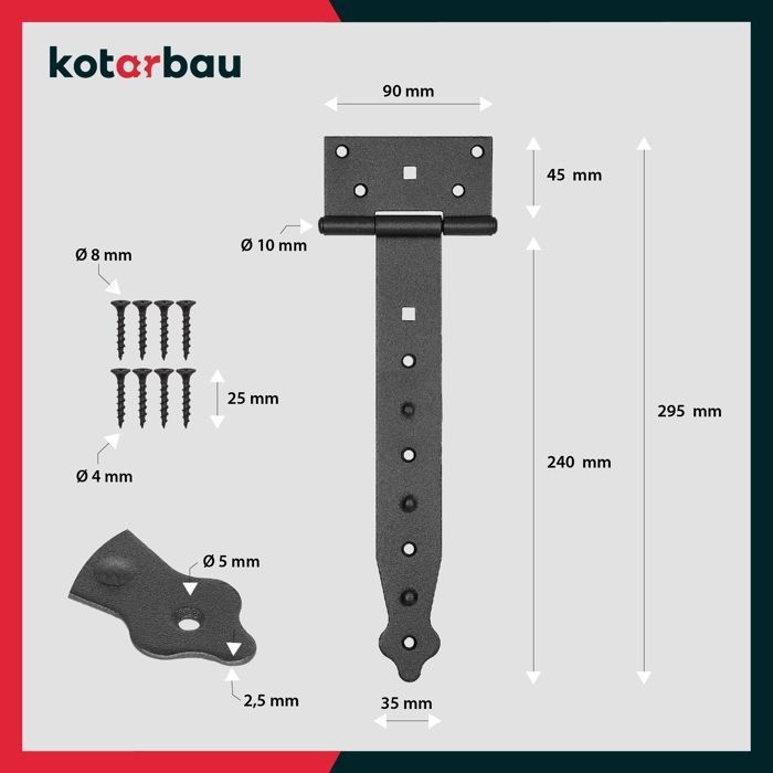 Т-образные петли - KOTARBAU - 250 мм - Сталь - Черный - 2 штуки