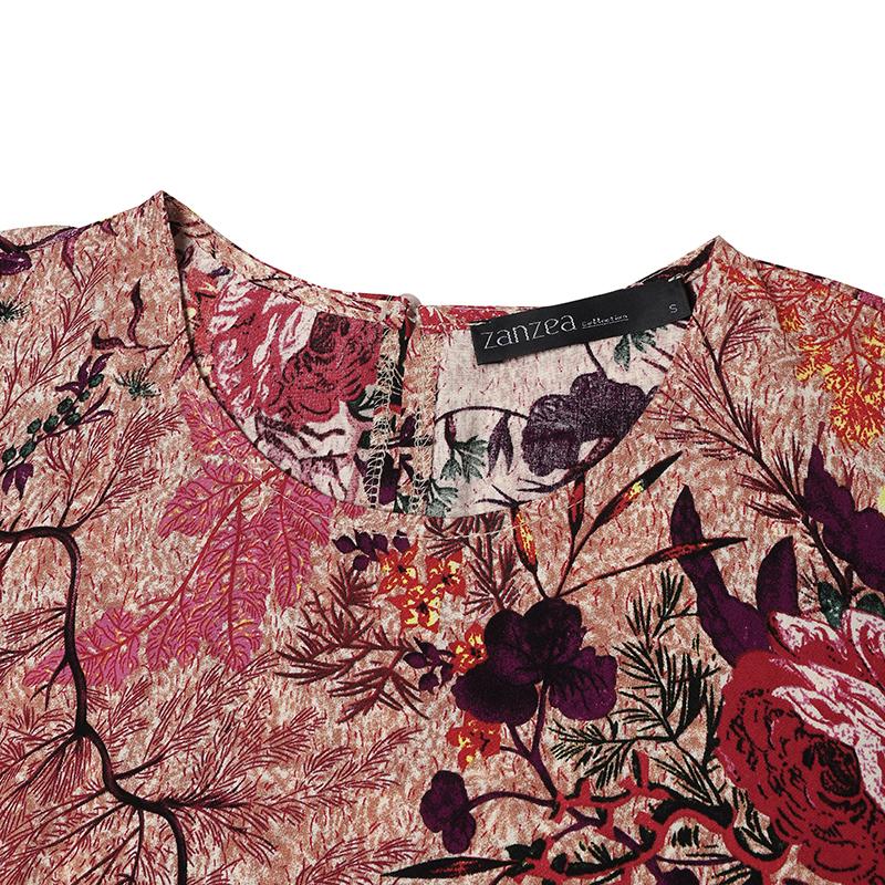 ZANZEA Женские платья с коротким рукавом и круглым вырезом в винтажном стиле с принтом
