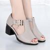 2022 Summer Women's Thick Heel Fish Mouth Sandals - Roman Style for Middle-Aged Ladies