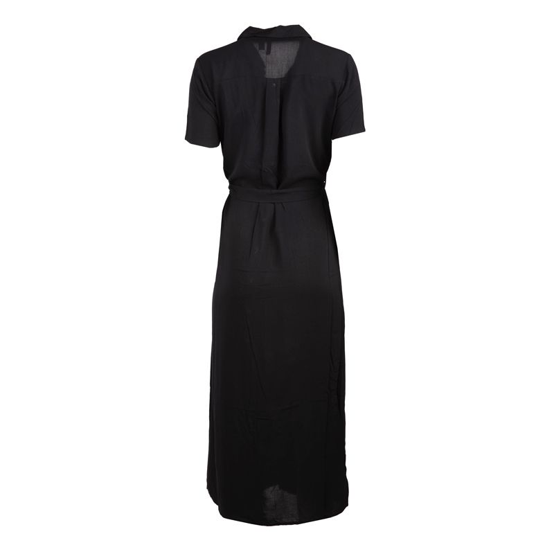 Черное длинное платье-рубашка с поясом и разрезом спереди Женский VERO MODA