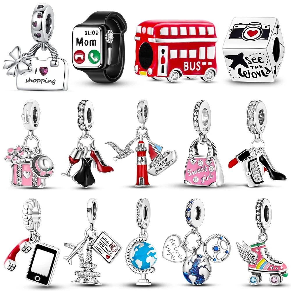 Plata De Ley Copper Travel Dangle Charm Eiffel Tower Original Charms Beads Fit Charms Women Bracelet Jewelry Gift