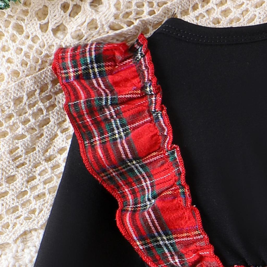 Рождественские комплекты одежды для новорожденных девочек, вязаный комбинезон, клетчатые юбки с оленями, повязка на голову, рождественские костюмы, наряды