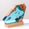 Resin Wood Table Light USB Powered Handmade Deep Sea Diver Cave Shipwreck Shark Whale Ocean Art Desk Lamp Figurine Home Office Decoration