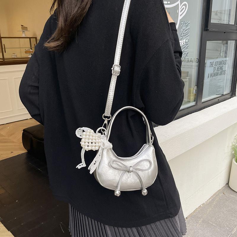 Single Purse Bow Shoulder Crossbody Bag With Pearl Pendant For Fashion Daily