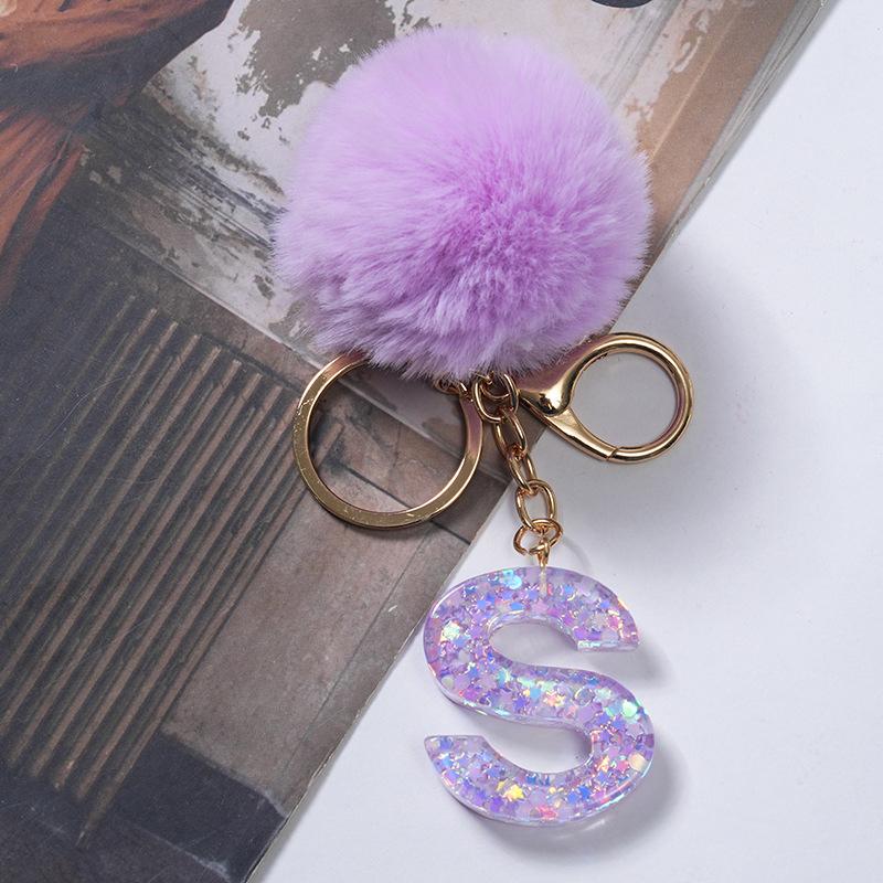 Милый фиолетовый шарик для волос 26 букв от A до Z брелок из смолы 26 инициалов кошелек подвеска брелок рюкзак подвески сумка Декор аксессуары