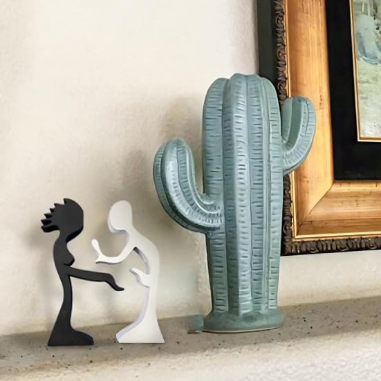 Abstract Couple Wood Ornament Man Woman Silhouette Statue Harmony Between Couple Desk