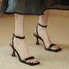 Sandals Women's 2025 New Summer Korean Version French Black Rear Empty Square Head One-word Buckle Strap High Heels Women's Stiletto