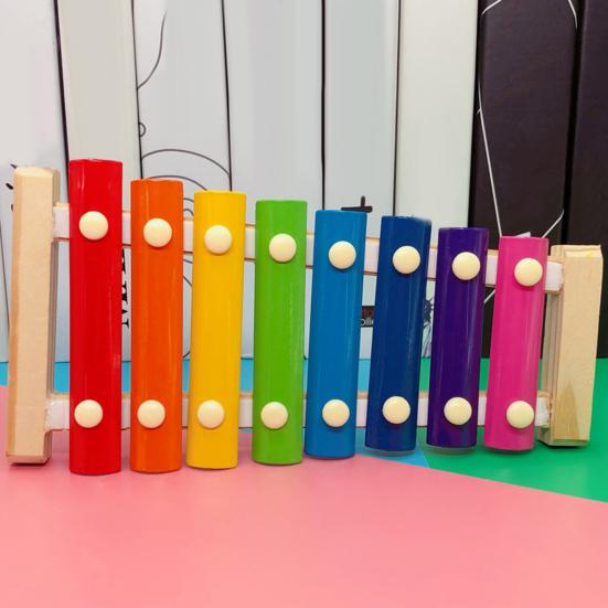 8-нотный деревянный игрушечный ксилофон с 2 молоточками, цветные металлические клавиши, ксилофон для малышей, обучающий ударный музыкальный инструмент, игрушка