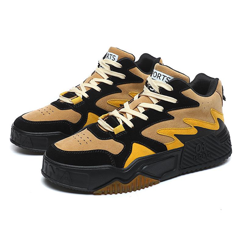 Spring new color matching mesh casual fashion round head high-top retro young men's shoes breathable