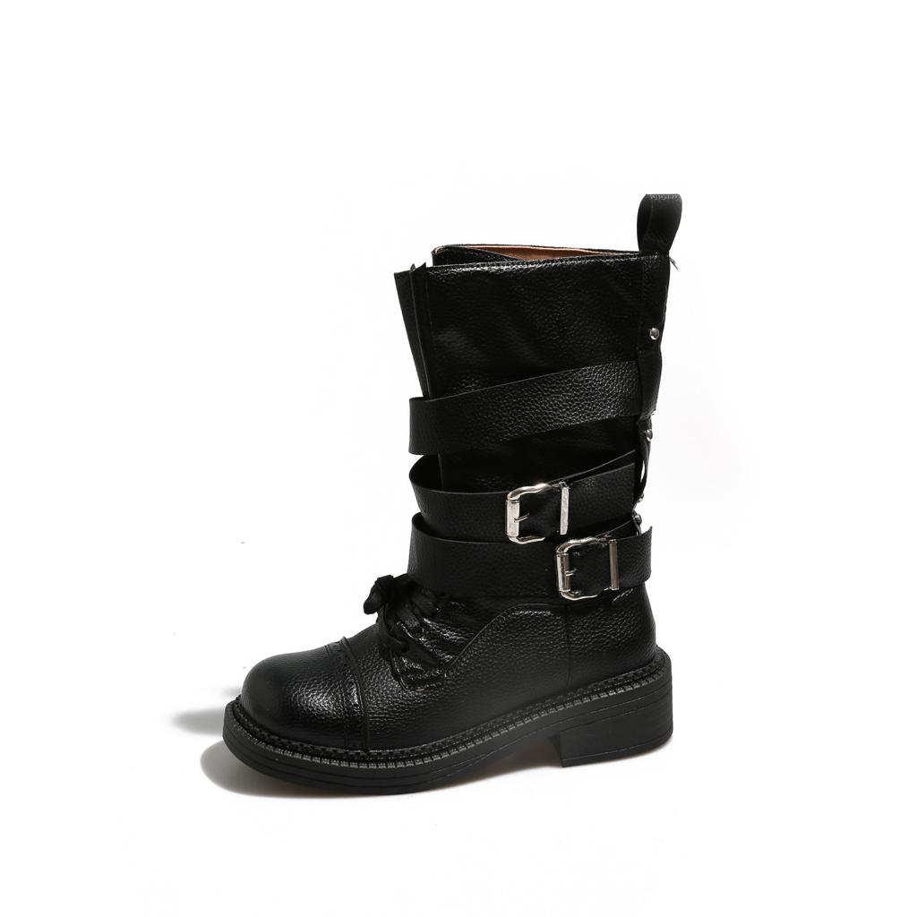 Летние сапоги 2025 новые ретро с пряжкой-ремнем, ботинки-локомотивы на толстом каблуке, рыцарские сапоги в британском стиле, уличная обувь, короткие ботинки