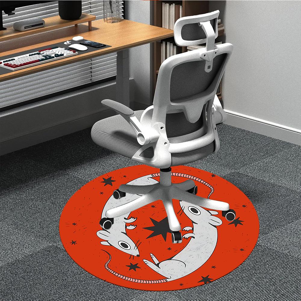 1pc Mouse Zodiac Office Round Area Rug, Mat Suitable For Office, Under Office Chairs Bedroom Living Room Home Decor, Room Deco