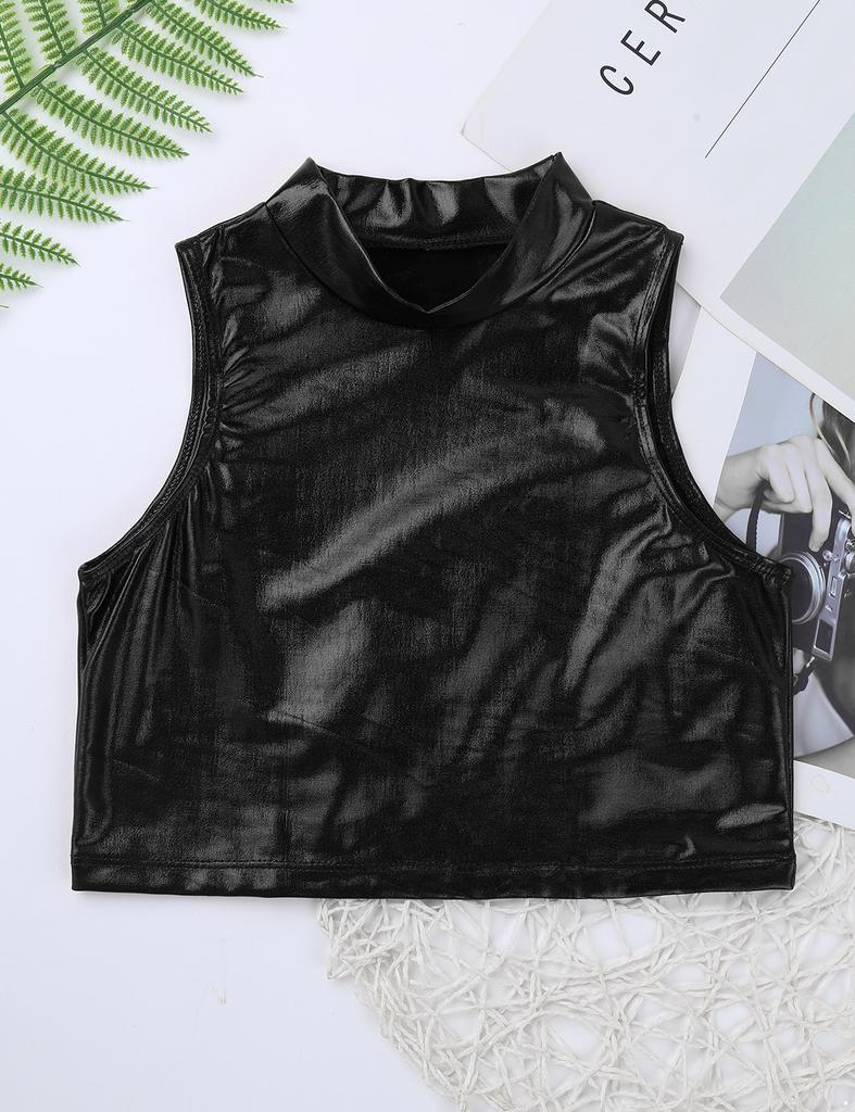 Детские укороченные топы на бретелях без рукавов цвета металлик для девочек для балета, танцев, выступлений на сцене, тренировок