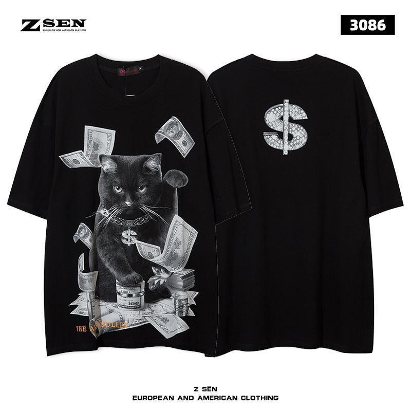 High Street Original Retro Short-sleeved Men's American Trendy Brand Hip-hop Dark Personality Printing Loose Cotton T-shirt