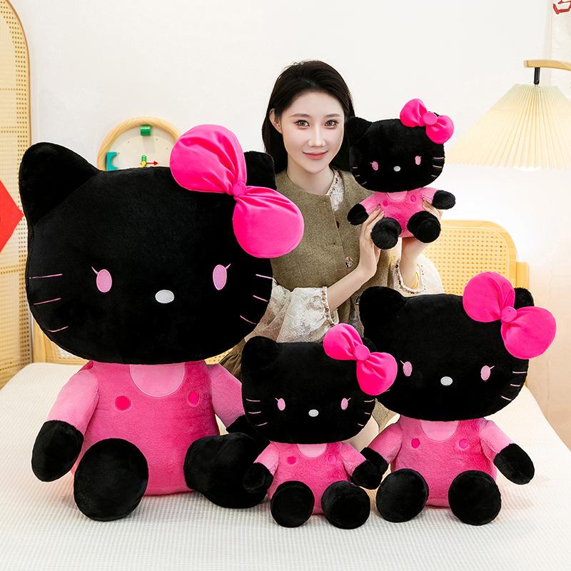 Плюшевая игрушка Black Pink Hello Kitty Пушистая диванная подушка - Декор комнаты Настольное украшение и Компаньон Успокаивающая кукла для сна Подарок