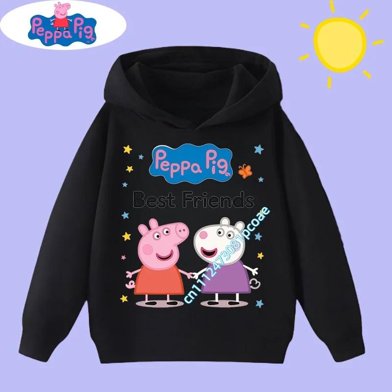 2026 New Peppa Pig children's hooded sweatshirt with cartoon print, boys' sports shirt, girls' casual top, children's clothing