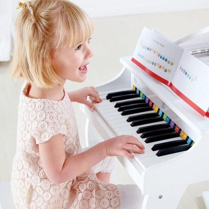 Piano jouet électronique en bois - HAPE - Blanc - 30 touches - Tabouret inclus