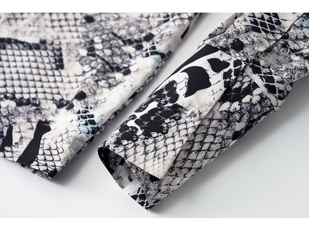 European & American Style Women's Autumn Print Tie Single-Breasted Long-Sleeve Shirt