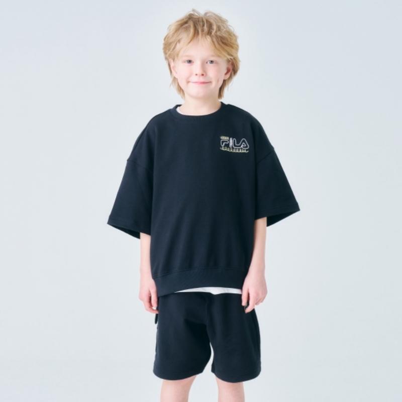 [fila Kids] Zuri Short Sleeve Sweatshirt   Shorts Set Up  Fk2fsf2201x Blk  q0zFk2fsf2201xBlk