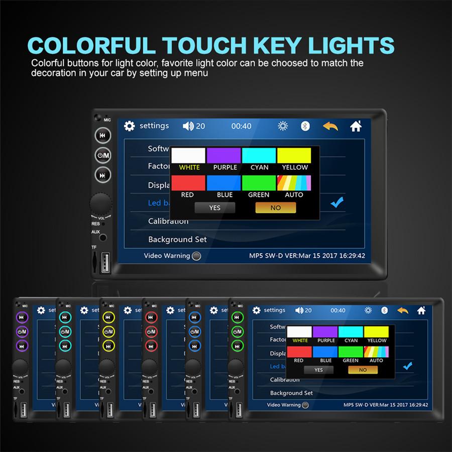 7" HD Car Multimedia Player 2DIN Touch Screen Auto Stereo MP5 Bluetooth USB TF FM Player with 12LED Dynamic Track Camera