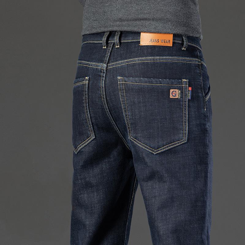 Осень и зима новые джинсы прямые свободные деловые повседневные брюки зимние бархатные утолщенные теплые брюки