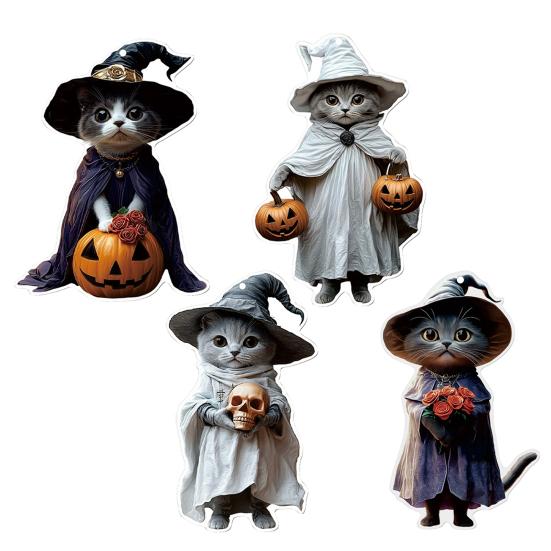 Halloween Cat Ornament Cute Cat with Witch Hat Pumpkin/Skull Hanging Decoration 2D Flat Acrylic Car Rearview Mirror Charm Christmas Tree Decoration