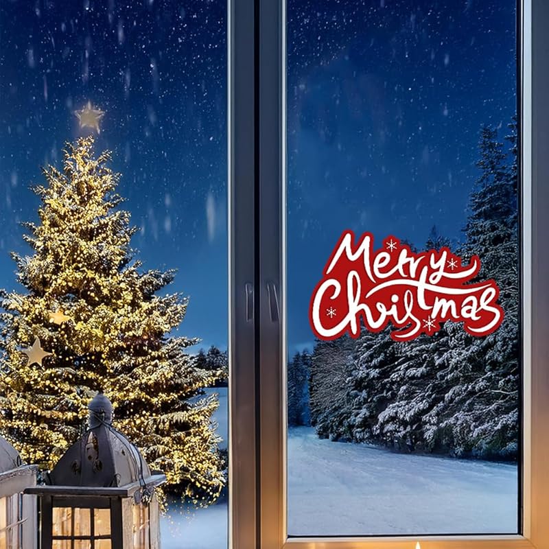Merry Christmas Winter Decals, Car Stickers, Holiday Wall Window Clings, Decorations Accessories (Hat Merry Christmas)