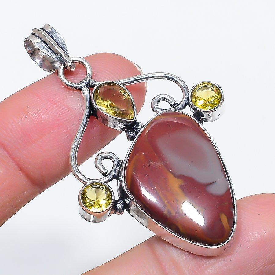 Natural Noreena Jasper, Citrine 925 Sterling Silver Jewelry Pendant 2.25" L5O40