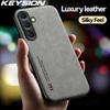 KEYSION Luxury Retro PU Leather Case for Samsung S25 Ultra 5G S25+Plus Soft Silicone+PC Shockproof Phone Cover for Galaxy S24 FE