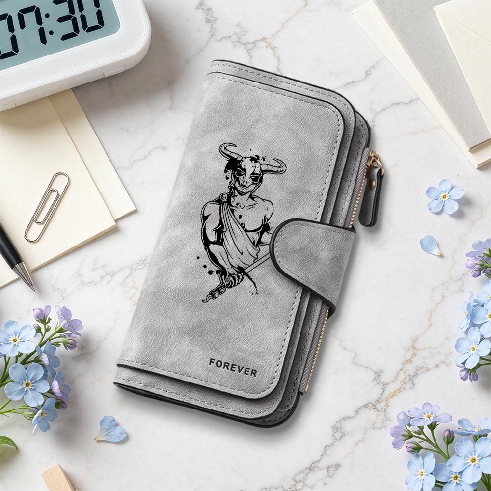 Gothic Demon Print Long Wallet Forever Multi Card Holder PU Leather Purse