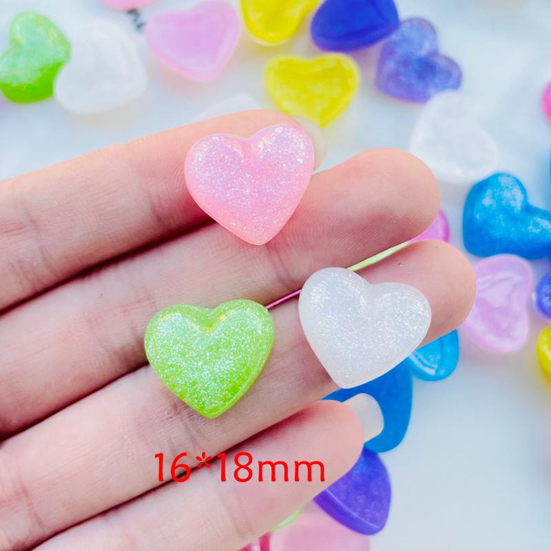 20 Pcs New Cute Mini Cartoon Shiny Heart-Shaped Flatback Resin Cabochons Scrapbook Diy Jewellery Decor Crafts Accessories A129