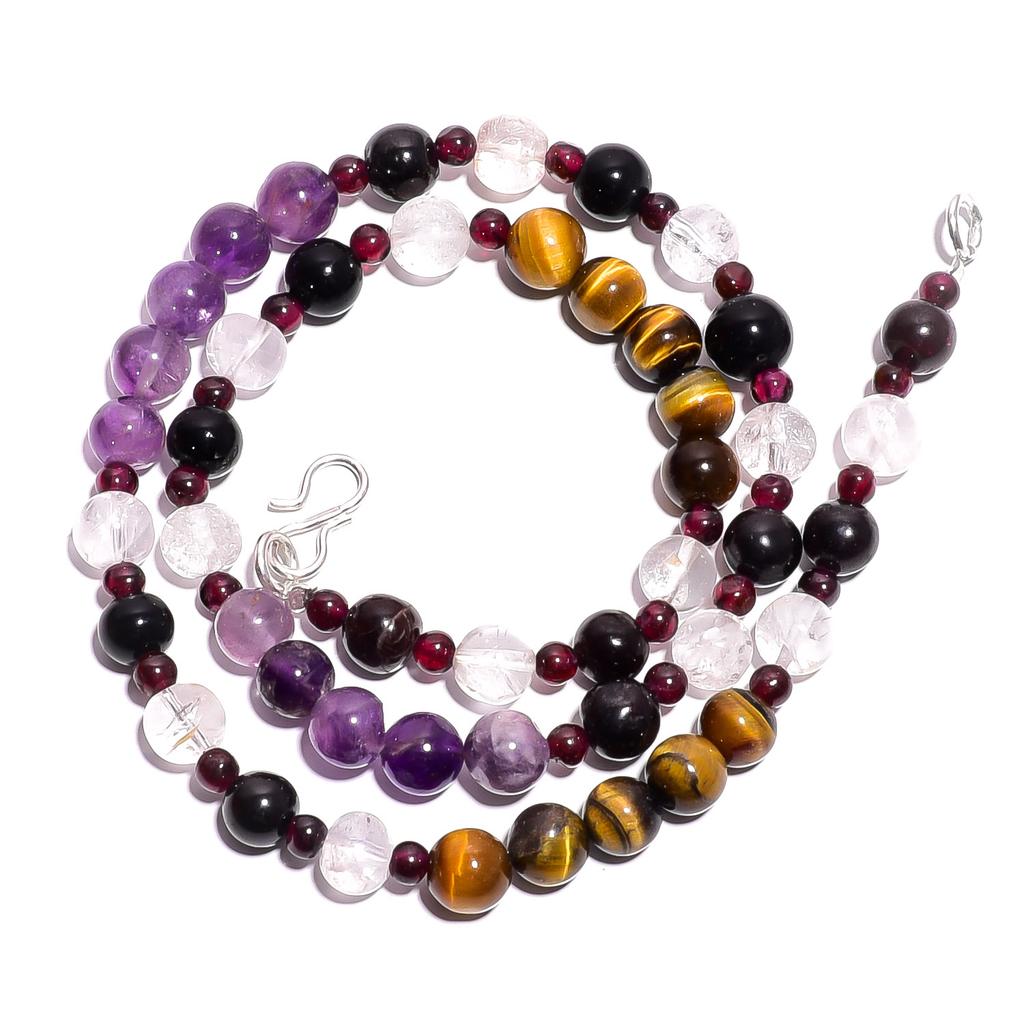 Natural Tiger Eye Crystal Amethyst Gemstone Smooth Beads Necklace 17" UB-4825 UB-4825