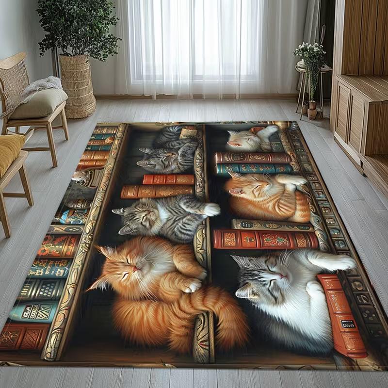 Кошки Книжные полки HD Печатный Ковер Гостиная Спальня Кабинет Ковер Детская Коридор Крыльцо Напольный Коврик Входная Дверь Коврик