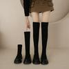Women Long Sock Boots Autumn Winter Black Thick High Heel Round Head Elastic Stocking Boots Platform Slip On Casual Botines