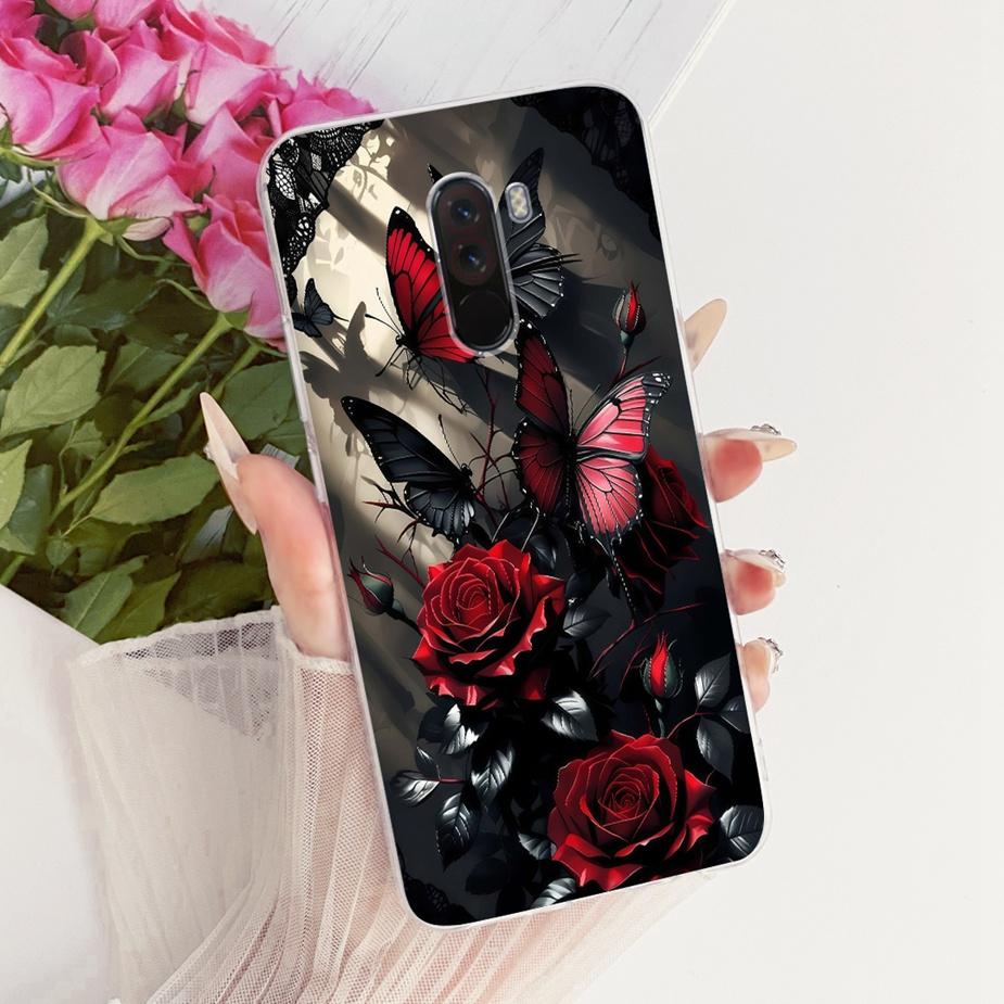 For Xiaomi Pocophone F1 Case Luxury Bow Flowers Painted Cover 6.18'' Soft TPU Phone Case For Xiaomi Poco F1 PocoF1 Fundas Bumper