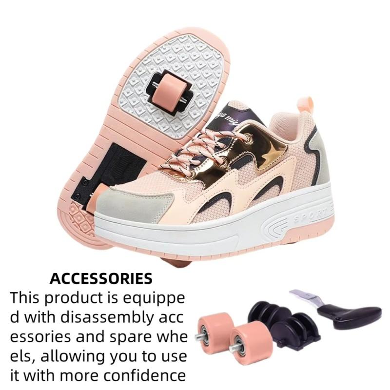 Женские двухколесные роликовые коньки Модные кроссовки для девочек с колесиками Выдвижные Двойного назначения детские Конькобежные Спортивная обувь