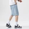 Men Shorts Elastic Waist Mid-rise Summer Casual Sport Shorts with Pockets Straight Wide Leg Denim Shorts