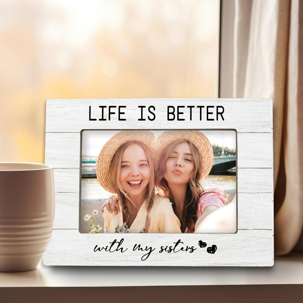 Sister Girls Gifts 4x6 Picture Frame, Best Friend for Sister Female Photo Frame, Long Distance Friendship Gifts, Companionship Wooden Picture Frames