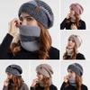 Women Autumn Winter Hat Scarf Set Windproof Cold Prevention Soft Thick Fleece Lined Scarf Beanie Hat