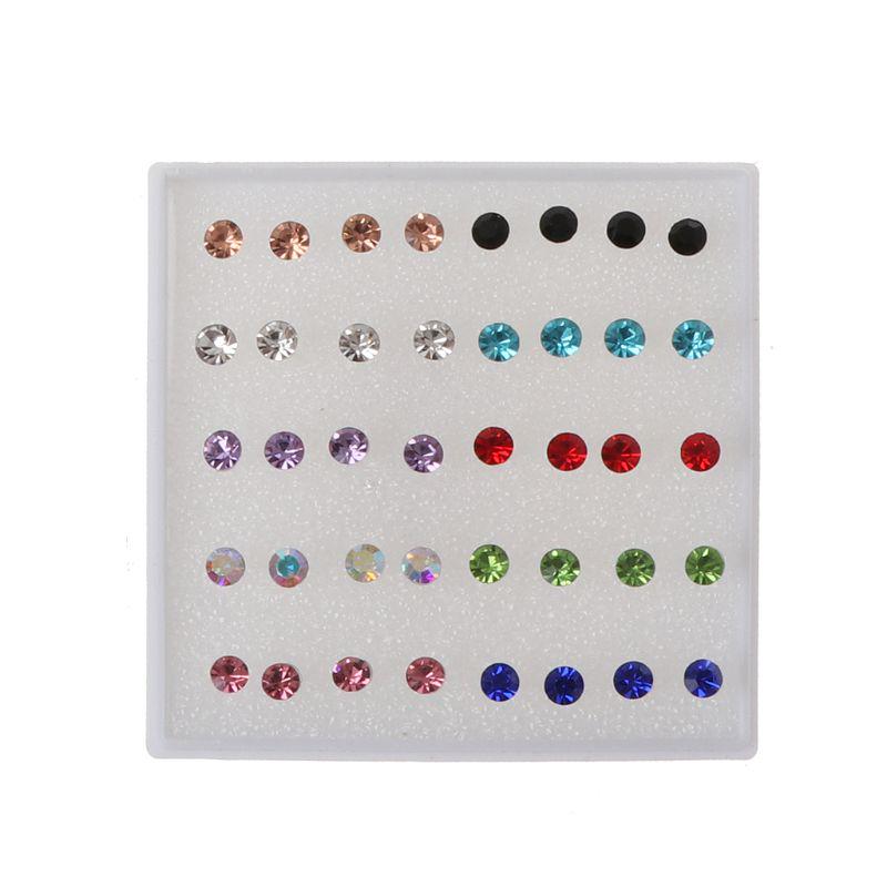 20 Pairs Colorful Faux Rhinestone Plastic Ear Studs Hypoallergenic Earrings