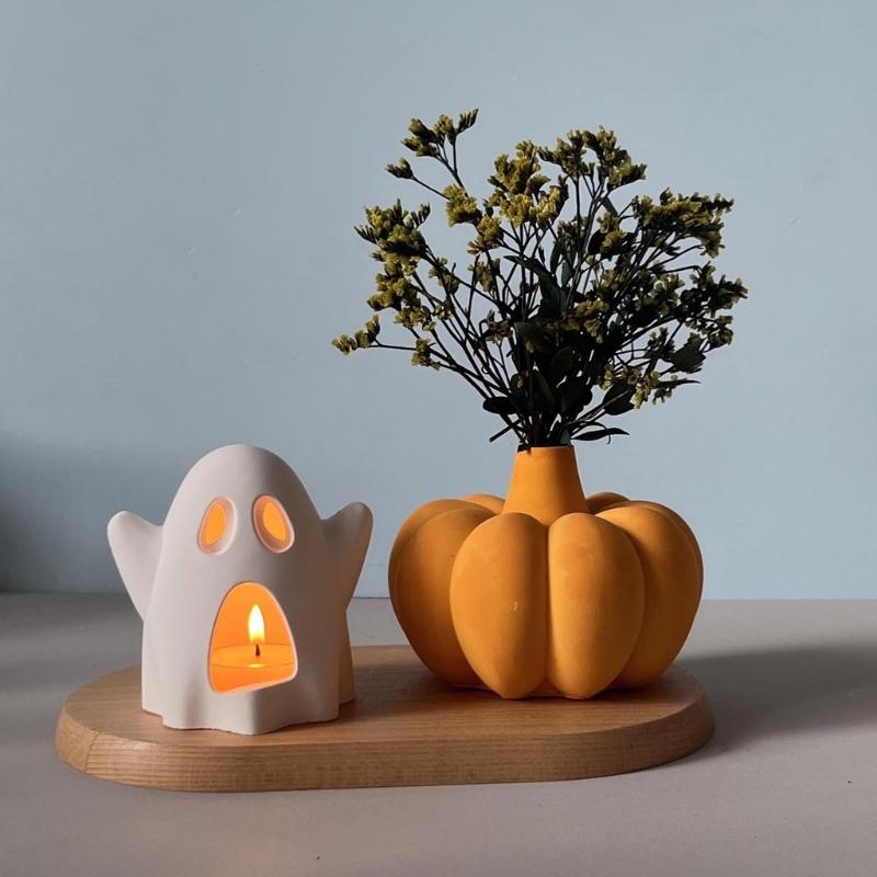 Spooky Shape Silicone Mold For Epoxy Resin Candle Holder Tealight Stand Crafting Halloween Decoration Cement Craft