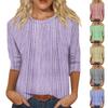 Women's Fashion Casual Three-quarter Sleeve Textured Printed Round Neck Top