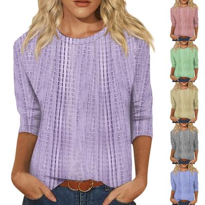 Женская мода повседневная три четверти рукав текстурированный принт круглый вырез топ