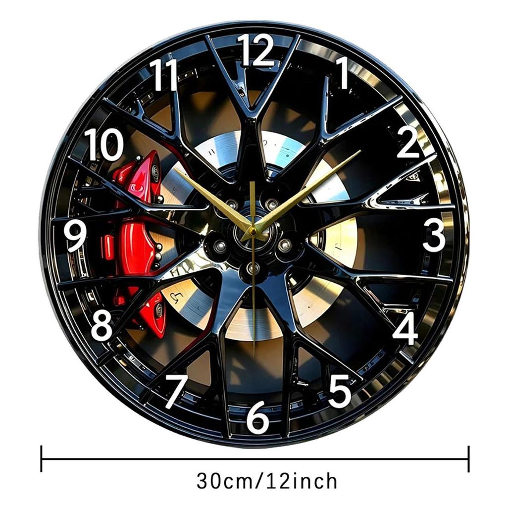 2D Car Wheel Hub Wall Clock Acrylic Ornament Tire Hanging for Farmhouse
