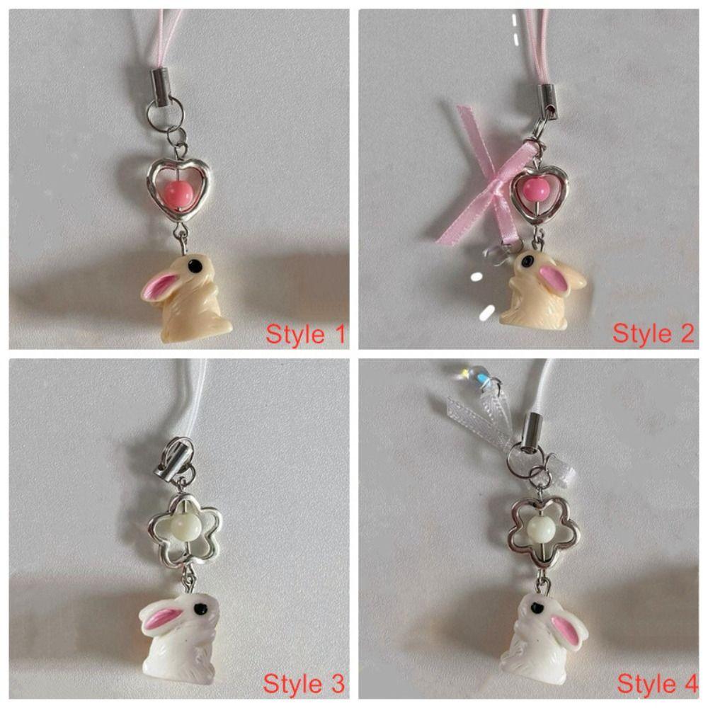 Pendant Rabbit Keychain Flower Bowknot Phone Strap Lanyard Fashion Cellphone Strap  Sweet Girls
