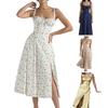 Ladies Dress Low-cut Backless Sleeve Flower Print High Tight Waist High Split Summer Midi Dress Party Prom Beach Dress