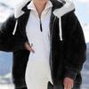 Women Autumn and Winter Loose Plush Zipper Hooded Jacket Coat